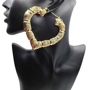 Jumbo Bamboo Style Gold Heart Fashion Earrings